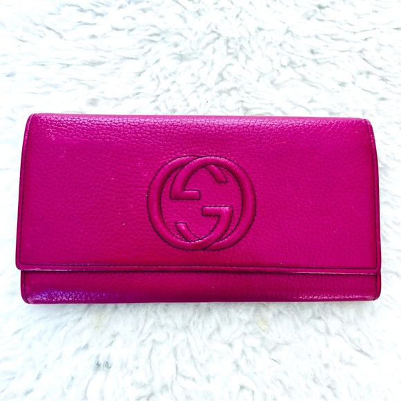 Gucci GG Logo Grain Leather Magenta/Dark Pink Long Wallet - Picture 9 of 16